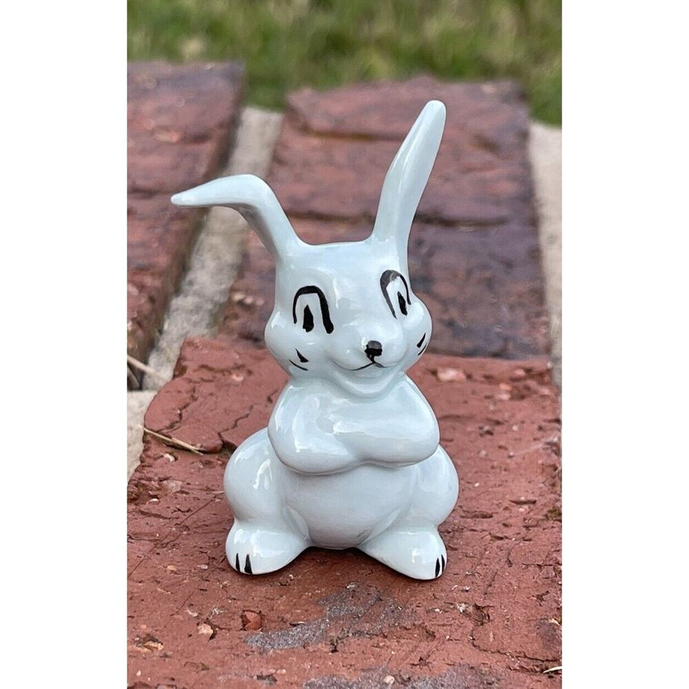 Vintage Miniature Porcelain Blue Rabbit Bunny Figurine Big Ear 2 Inch